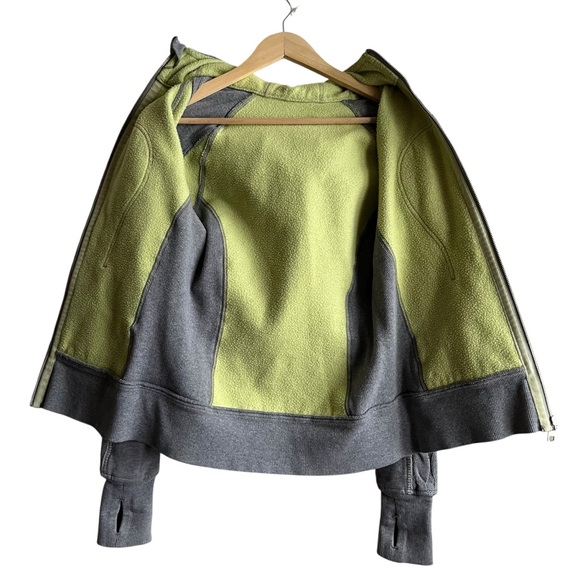 Lululemon Scuba Hoodie Grey Lime Lined Hood Cable Sleeve Size 6 - Picture 11 of 12